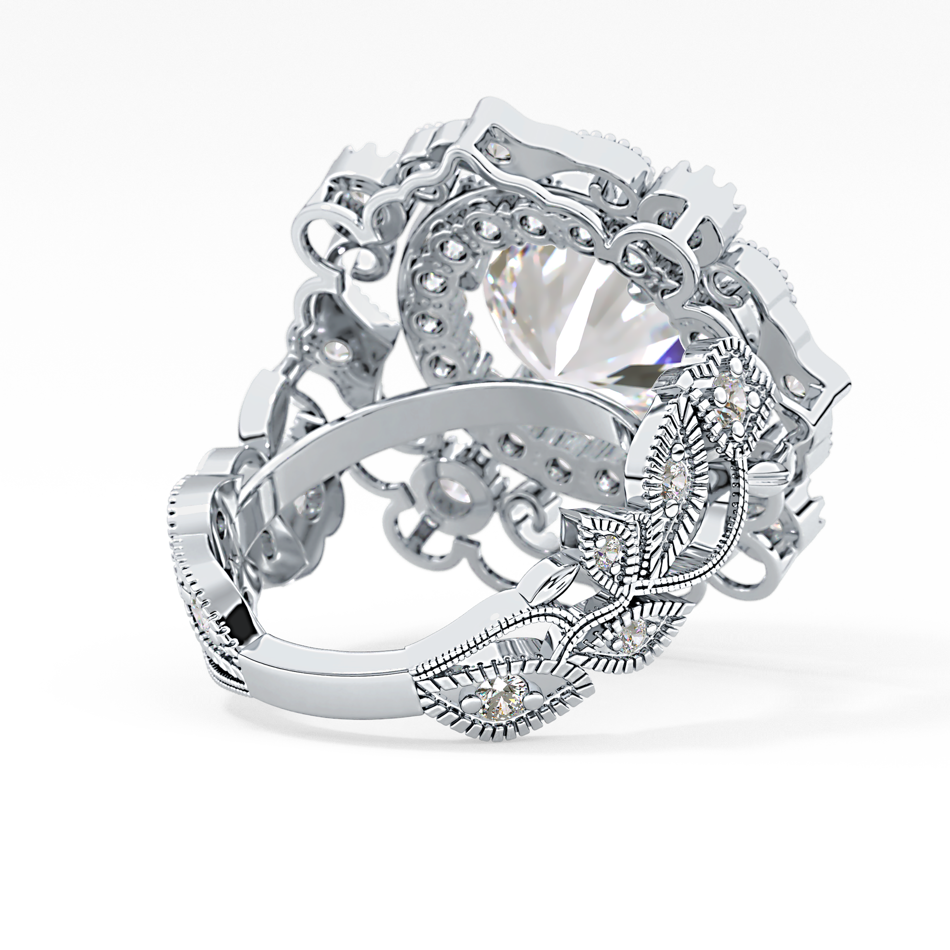 Round Vintage Cluster Lab Grown Diamond Engagement Ring