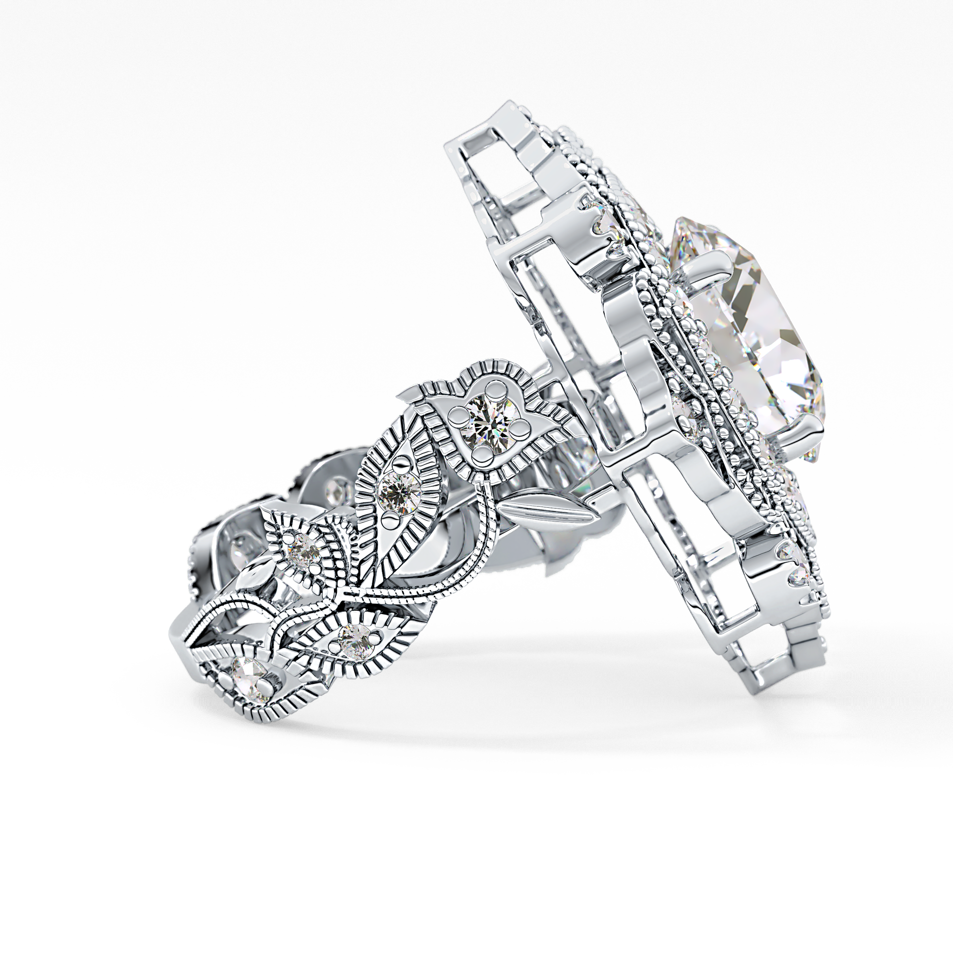 Round Vintage Cluster Lab Grown Diamond Engagement Ring