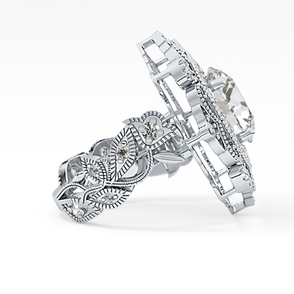 Round Vintage Cluster Lab Grown Diamond Engagement Ring