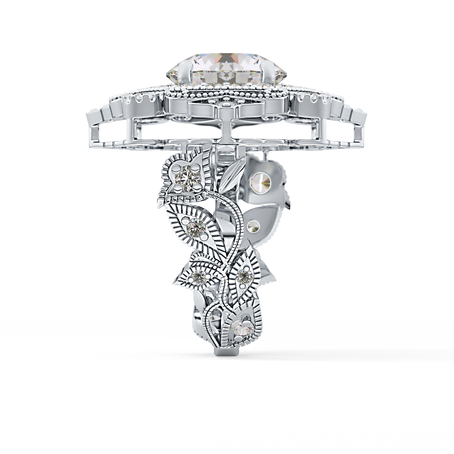Round Vintage Cluster Lab Grown Diamond Engagement Ring