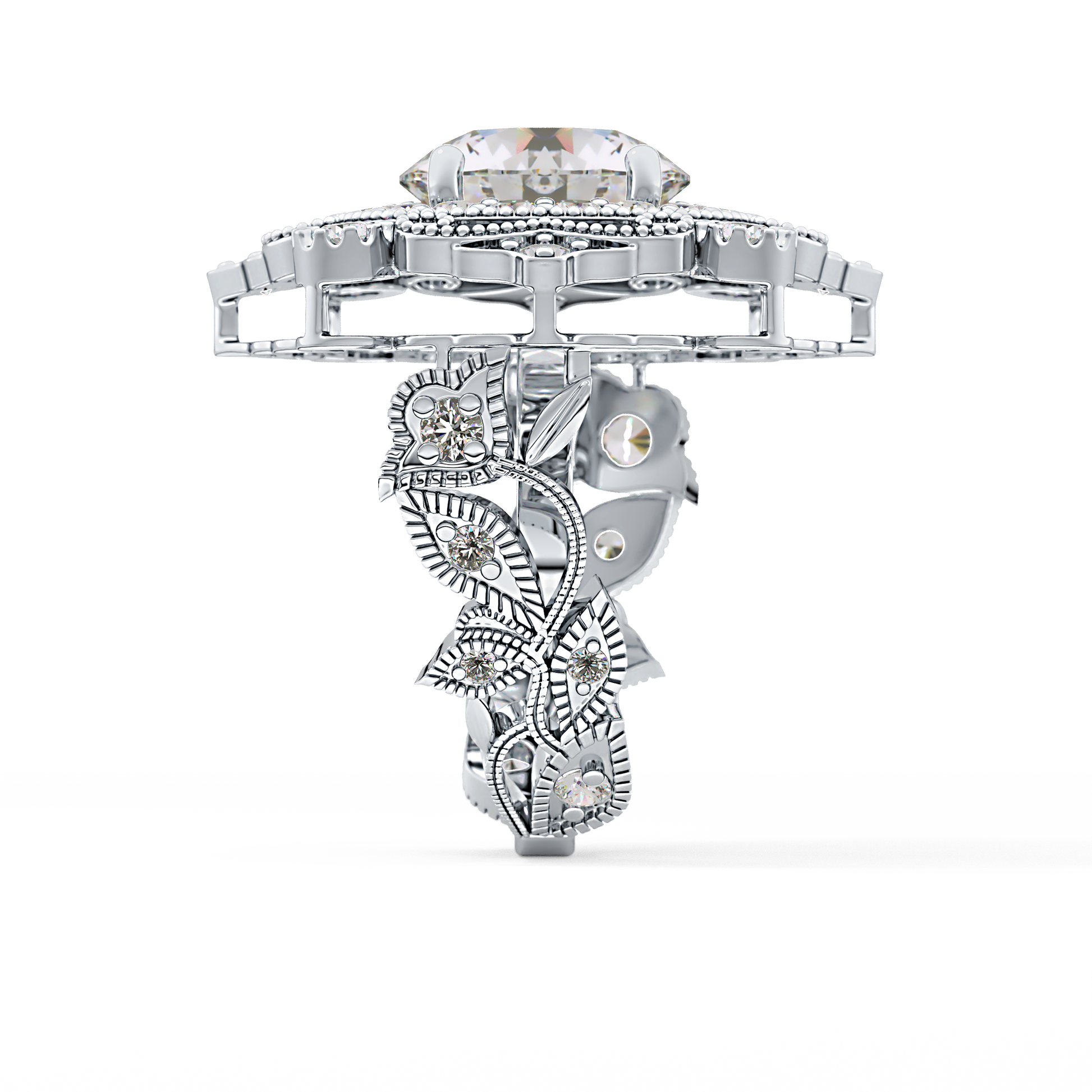 Round Vintage Cluster Lab Grown Diamond Engagement Ring