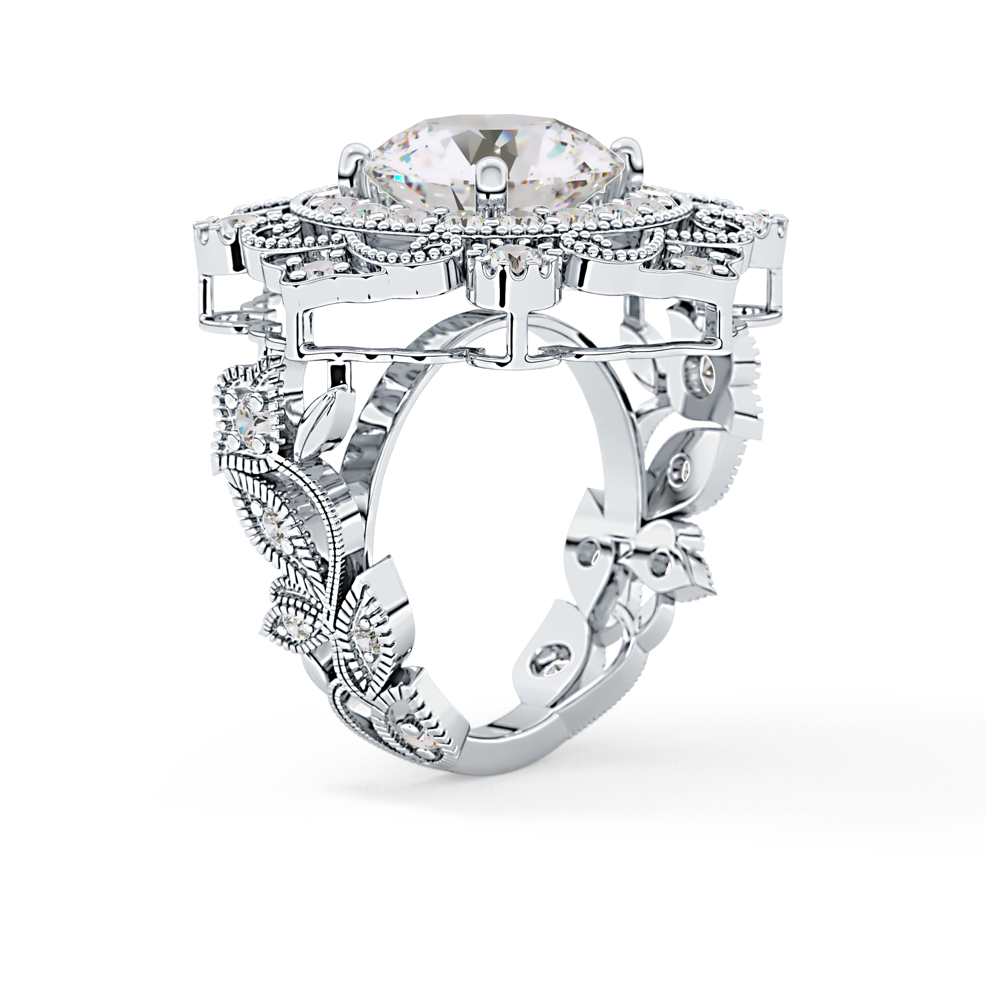 Round Vintage Cluster Lab Grown Diamond Engagement Ring