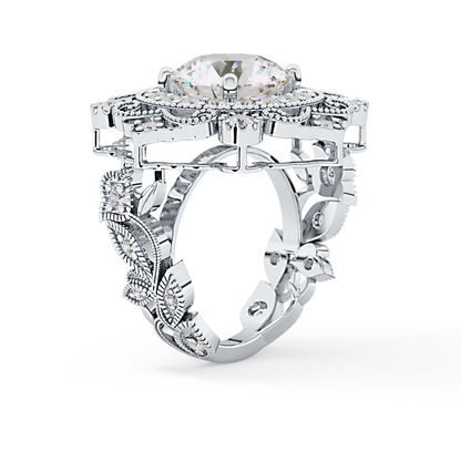 Round Vintage Cluster Lab Grown Diamond Engagement Ring