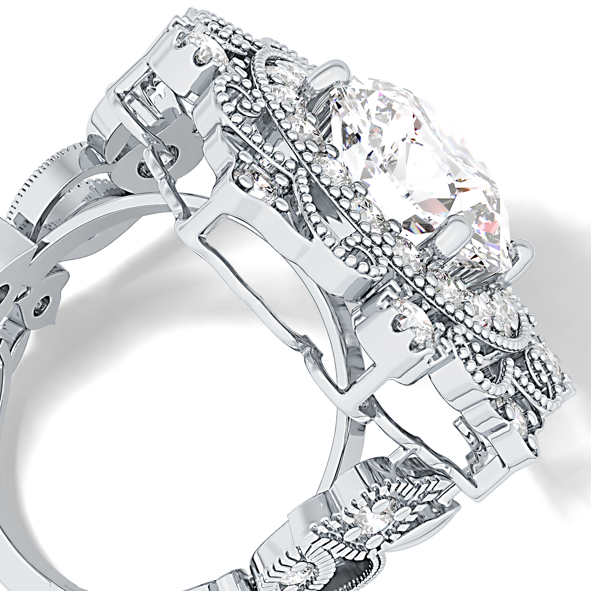 Round Vintage Cluster Lab Grown Diamond Engagement Ring