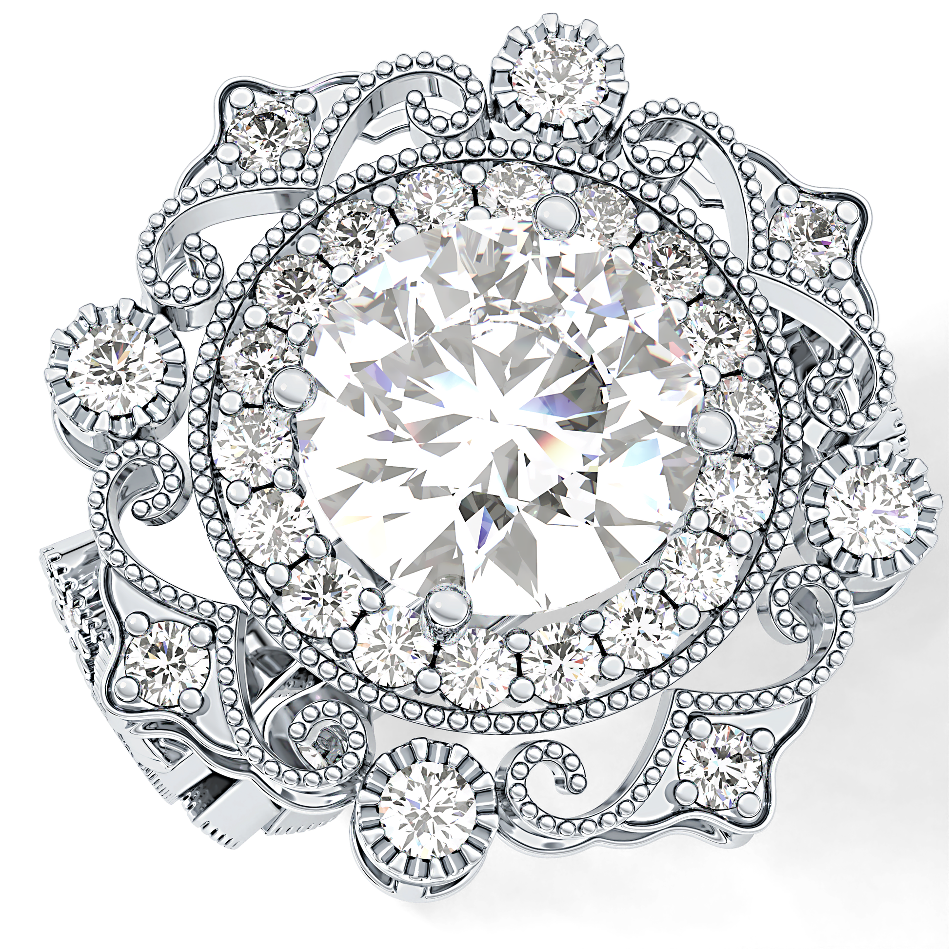 Round Vintage Cluster Lab Grown Diamond Engagement Ring