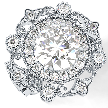 Round Vintage Cluster Lab Grown Diamond Engagement Ring
