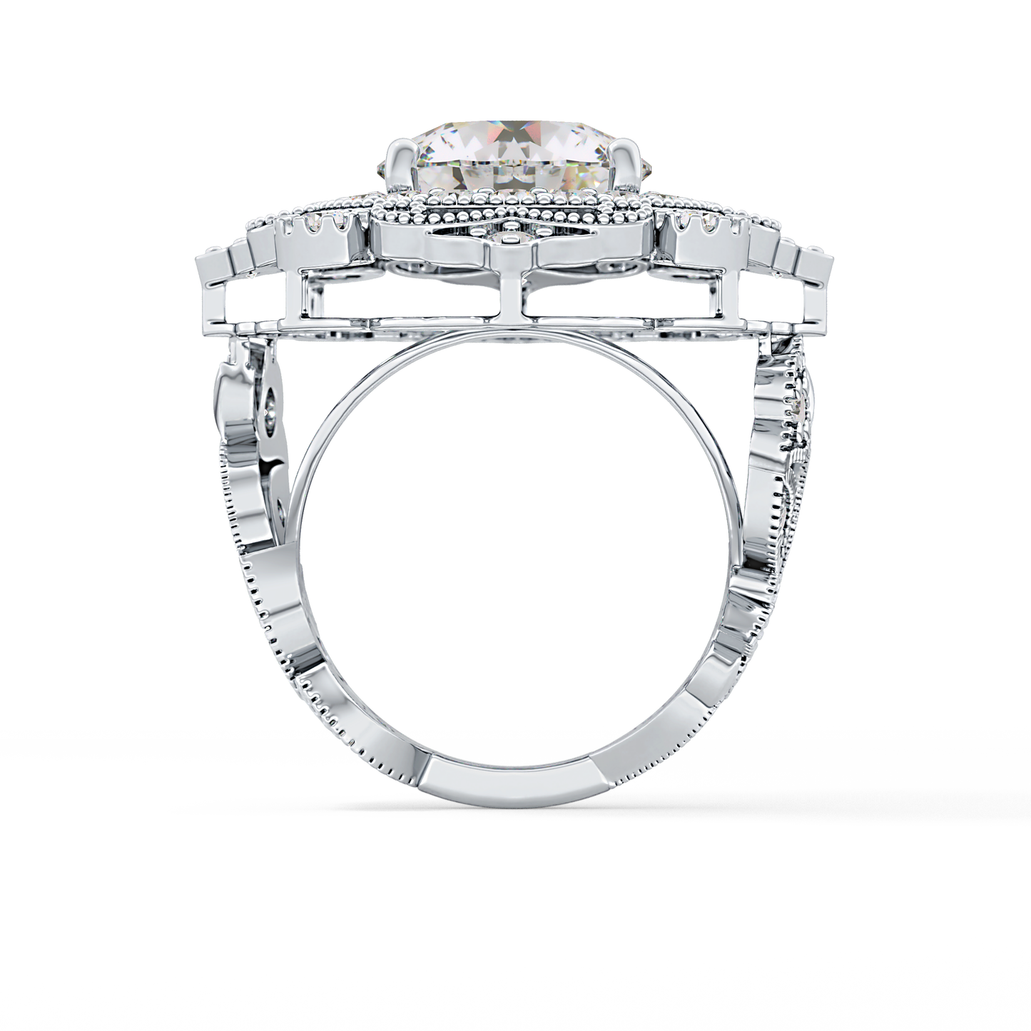 Round Vintage Cluster Lab Grown Diamond Engagement Ring
