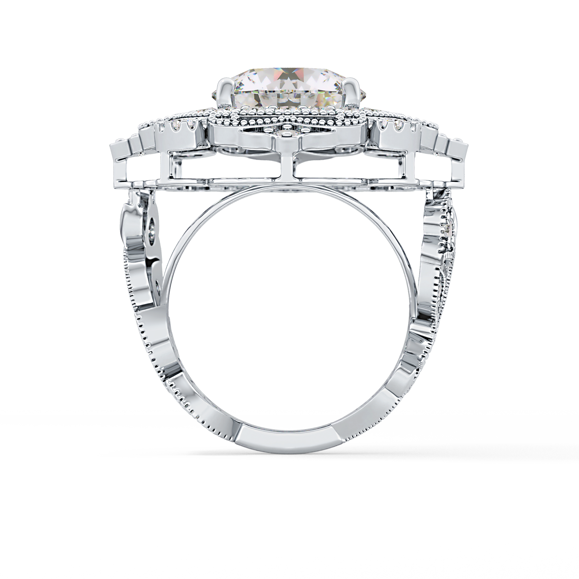 Round Vintage Cluster Lab Grown Diamond Engagement Ring