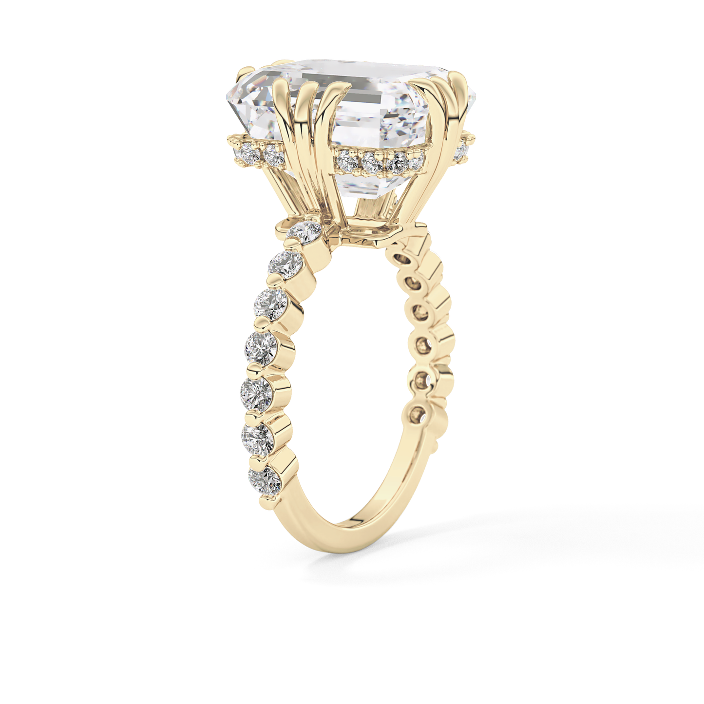 Emerald Hidden Halo & Pave Lab Grown Diamond Engagement Ring