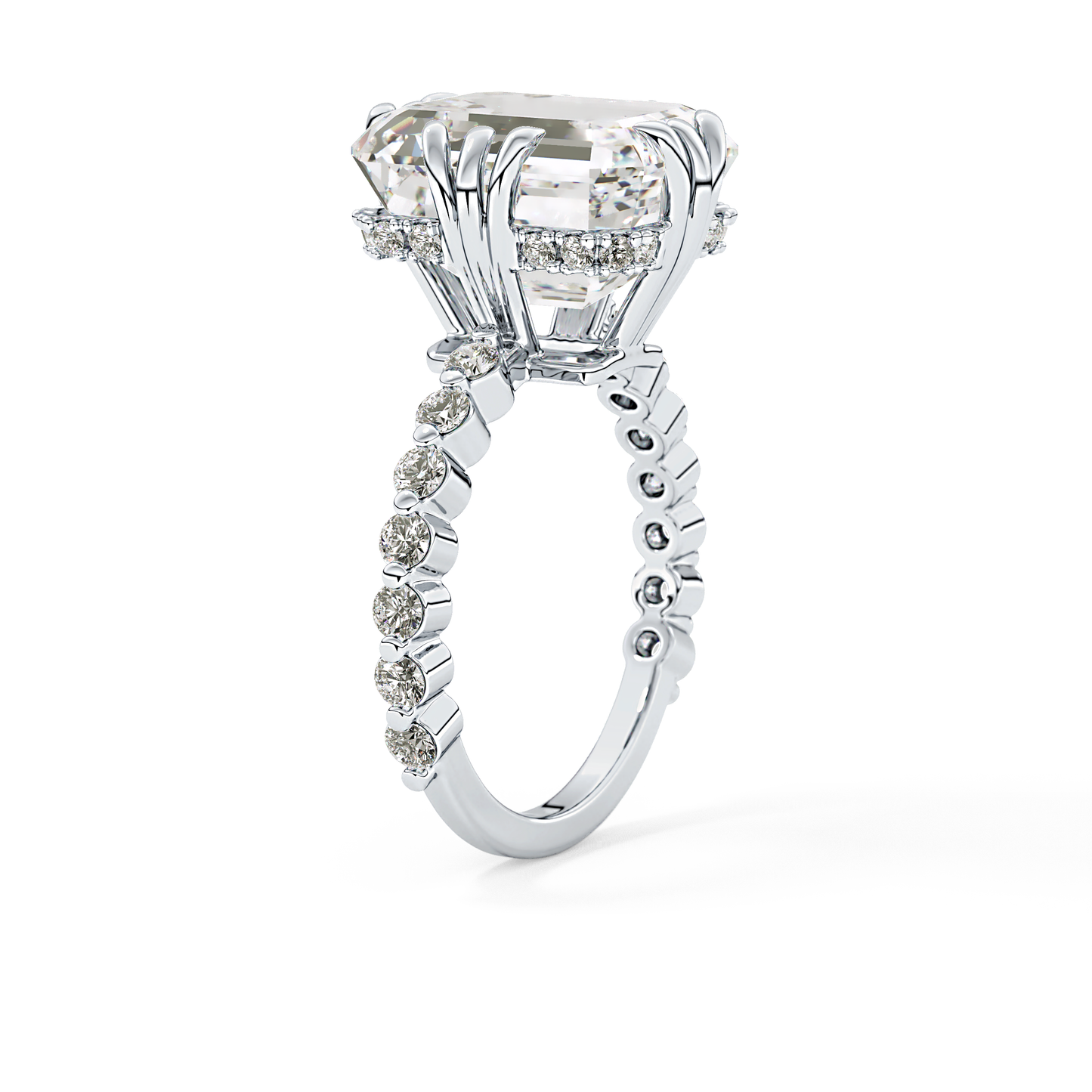 Emerald Hidden Halo & Pave Lab Grown Diamond Engagement Ring