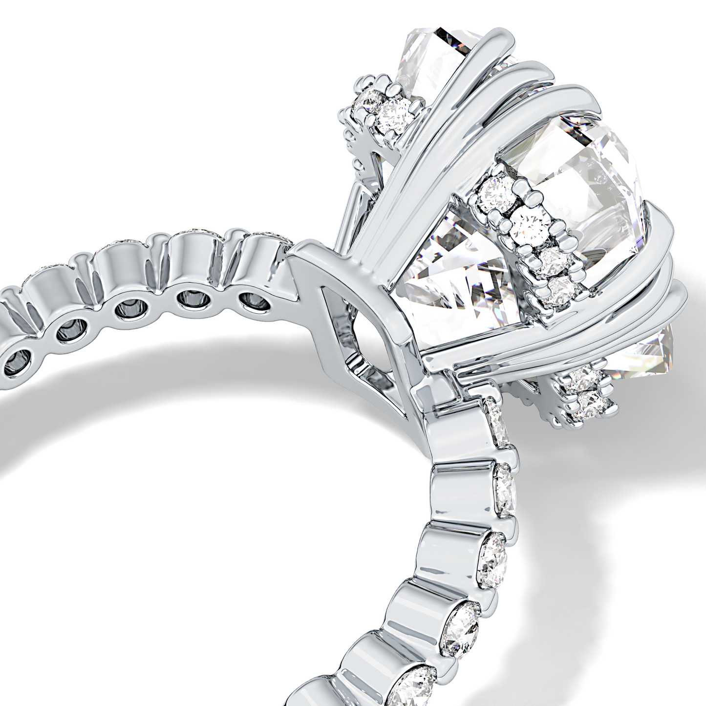Emerald Hidden Halo & Pave Lab Grown Diamond Engagement Ring