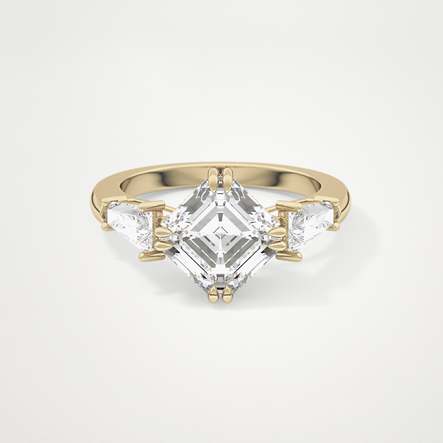 Asscher Three Stone Lab Grown Diamond Engagement Ring