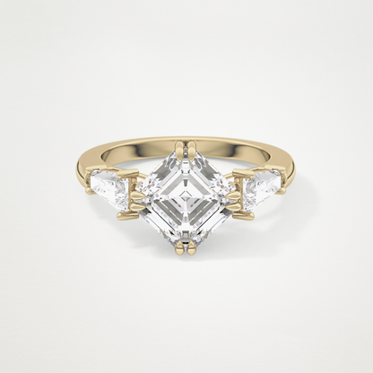 Asscher Three Stone Lab Grown Diamond Engagement Ring