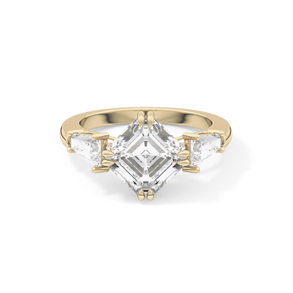 Asscher Three Stone Lab Grown Diamond Engagement Ring