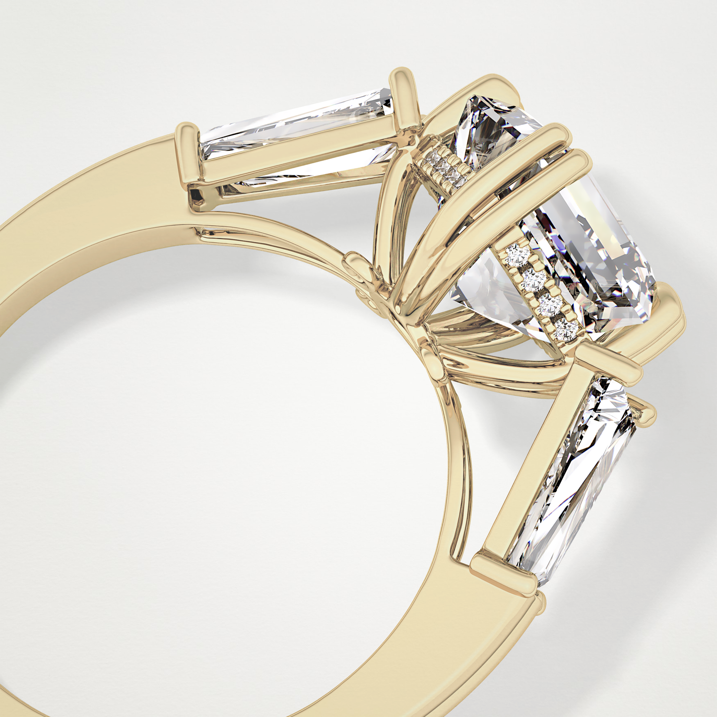 Asscher Three Stone Lab Grown Diamond Engagement Ring