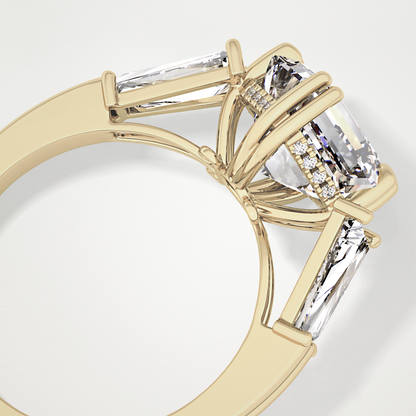 Asscher Three Stone Lab Grown Diamond Engagement Ring
