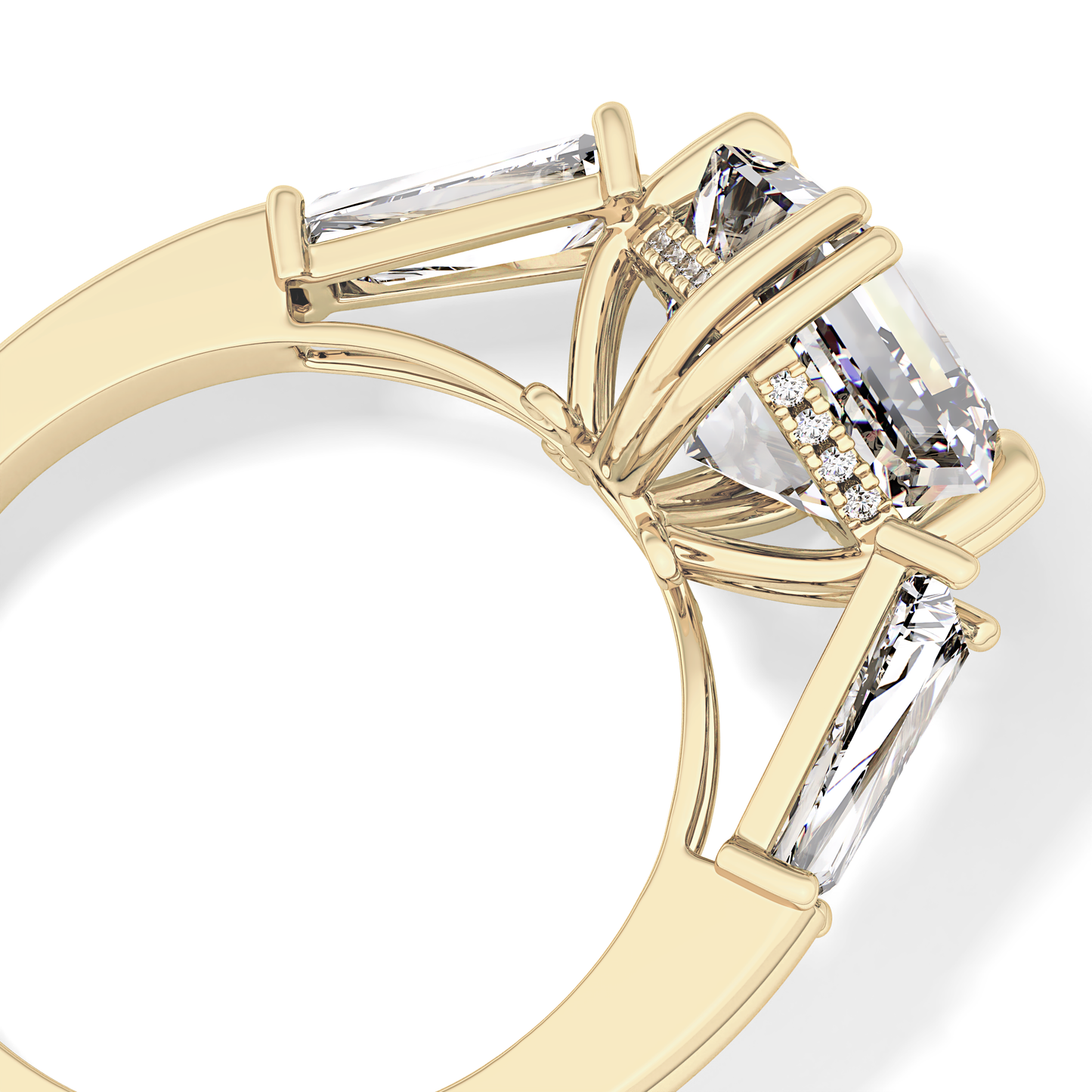 Asscher Three Stone Lab Grown Diamond Engagement Ring