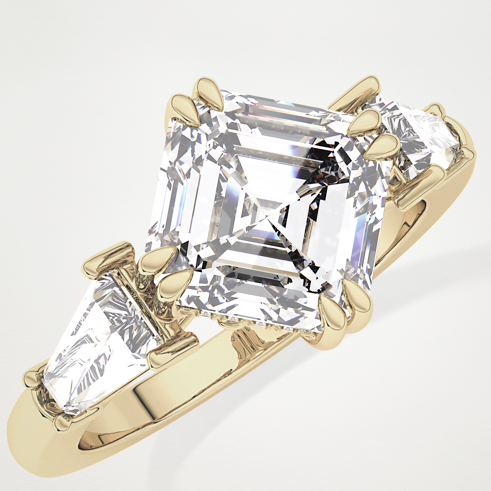 Asscher Three Stone Lab Grown Diamond Engagement Ring