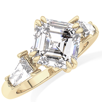 Asscher Three Stone Lab Grown Diamond Engagement Ring