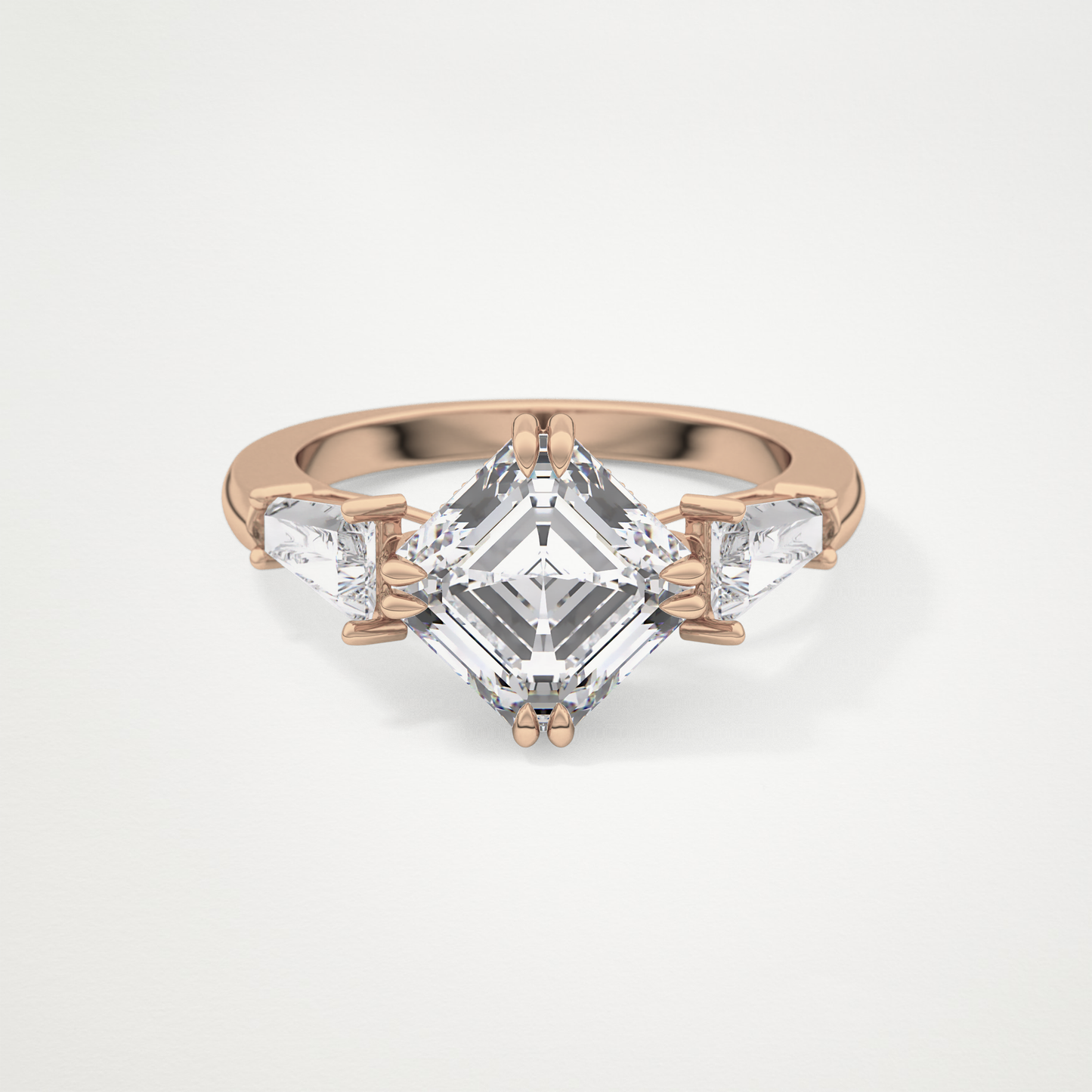 Asscher Three Stone Lab Grown Diamond Engagement Ring