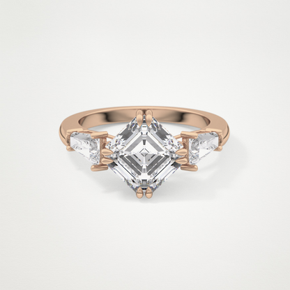 Asscher Three Stone Lab Grown Diamond Engagement Ring
