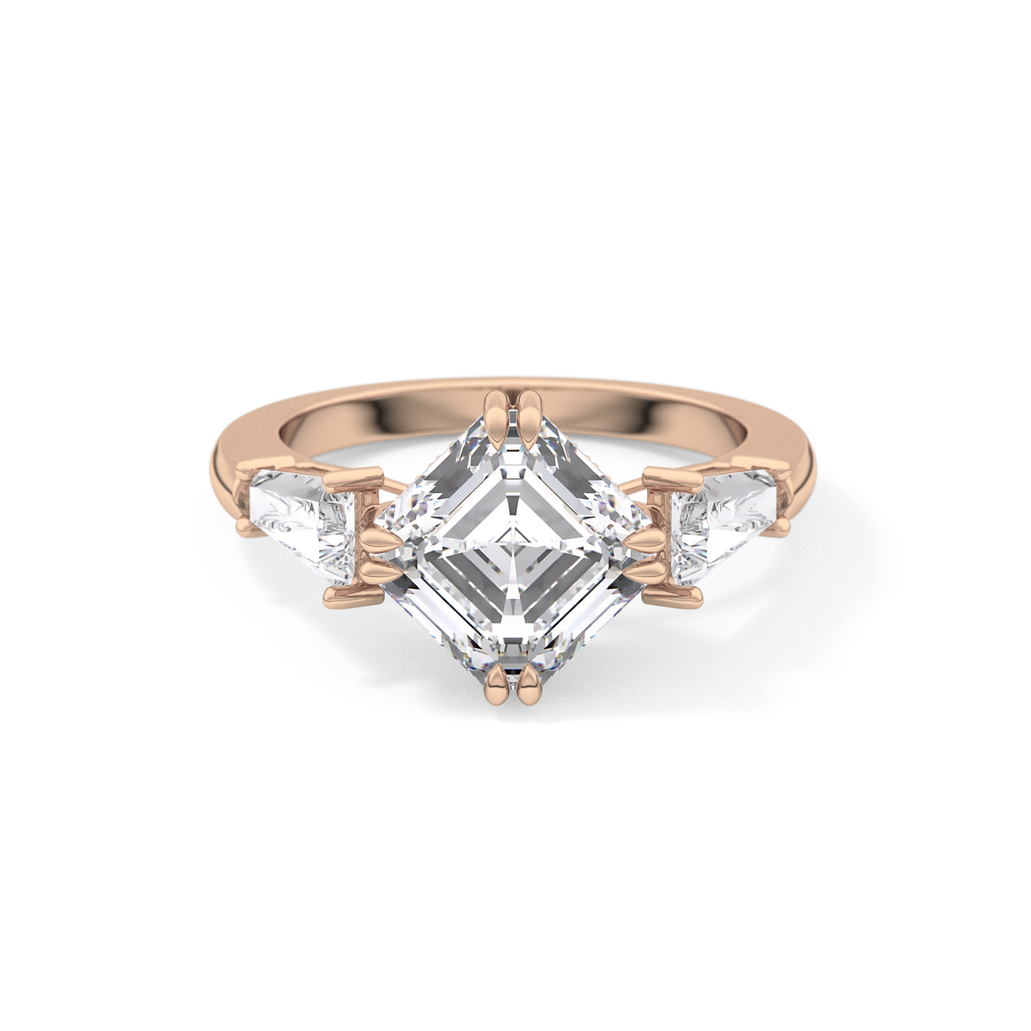 Asscher Three Stone Lab Grown Diamond Engagement Ring