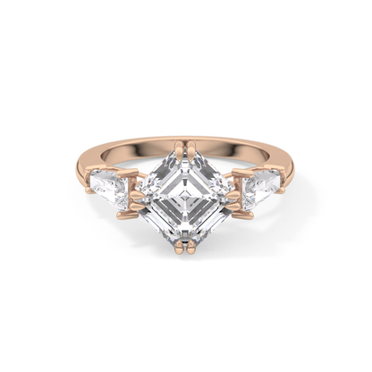 Asscher Three Stone Lab Grown Diamond Engagement Ring