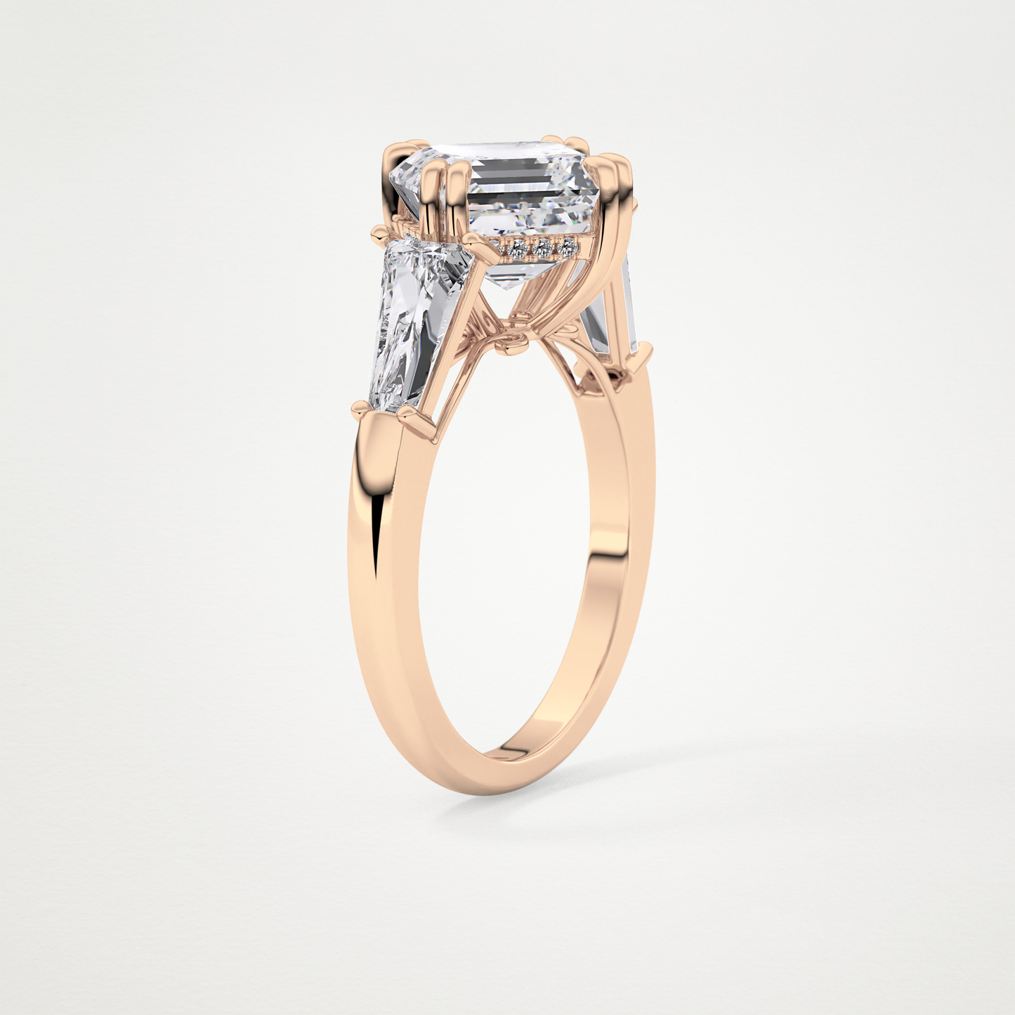 Asscher Three Stone Lab Grown Diamond Engagement Ring