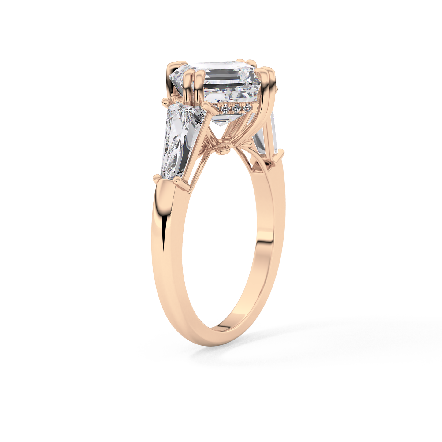 Asscher Three Stone Lab Grown Diamond Engagement Ring