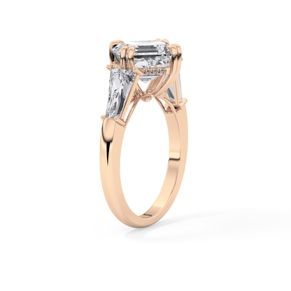 Asscher Three Stone Lab Grown Diamond Engagement Ring