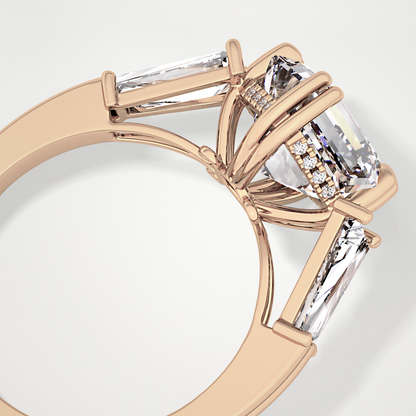Asscher Three Stone Lab Grown Diamond Engagement Ring