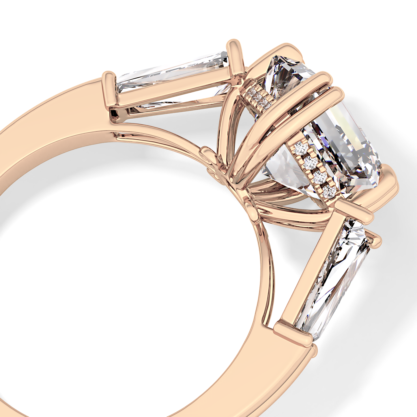 Asscher Three Stone Lab Grown Diamond Engagement Ring