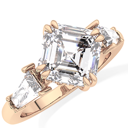 Asscher Three Stone Lab Grown Diamond Engagement Ring