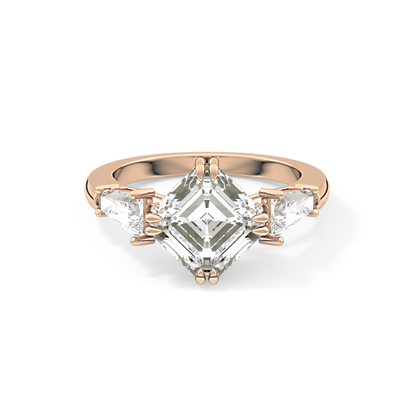 Asscher Three Stone Lab Grown Diamond Engagement Ring