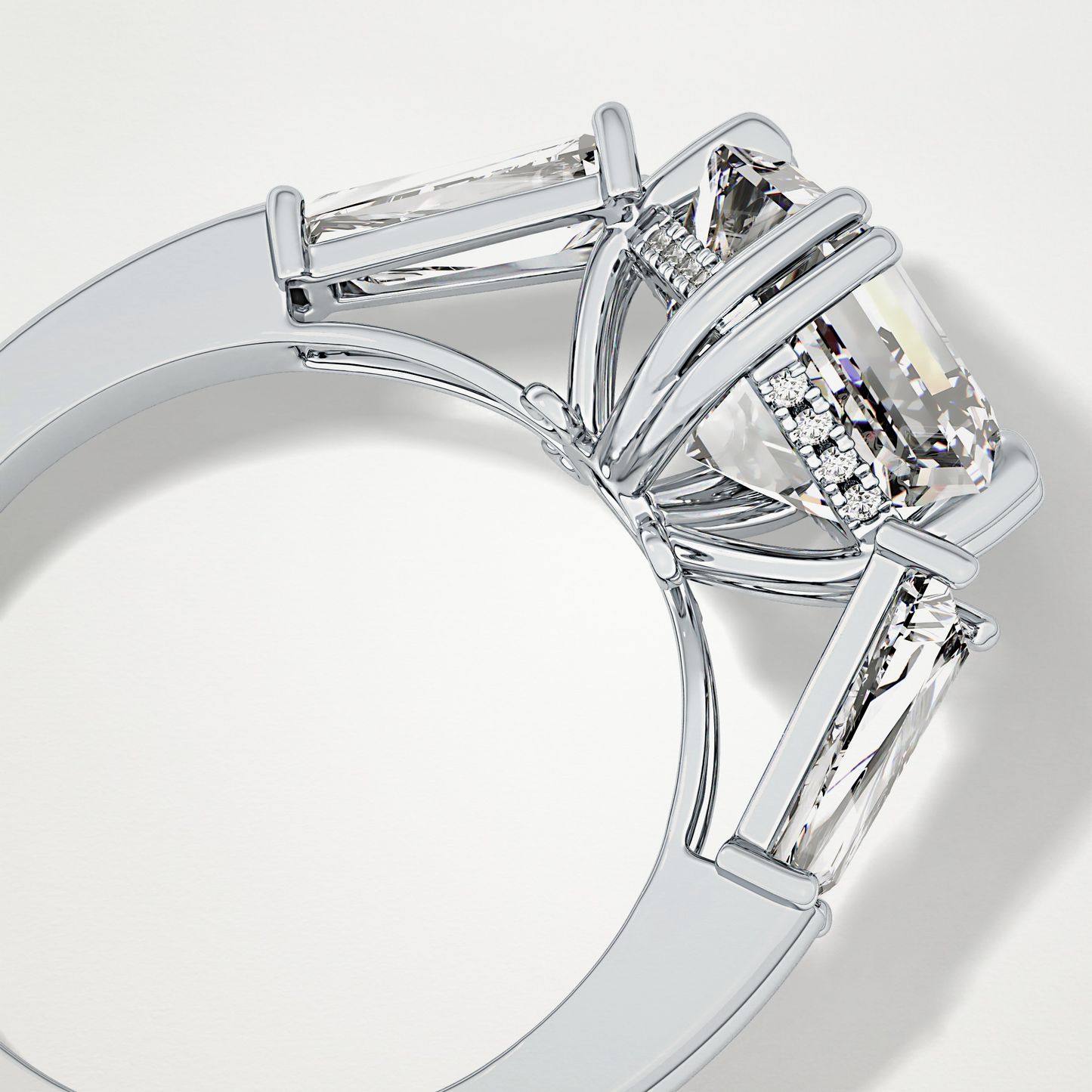 Asscher Three Stone Lab Grown Diamond Engagement Ring