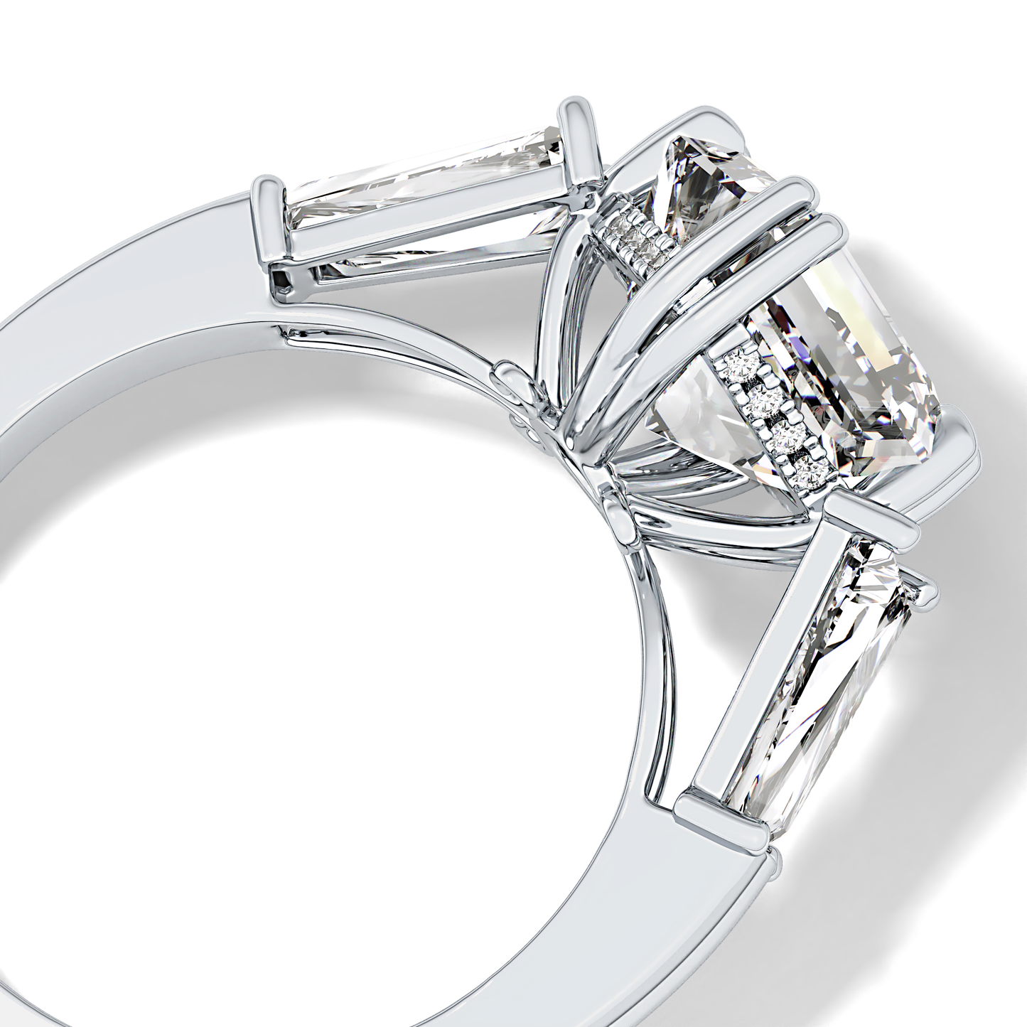 Asscher Three Stone Lab Grown Diamond Engagement Ring