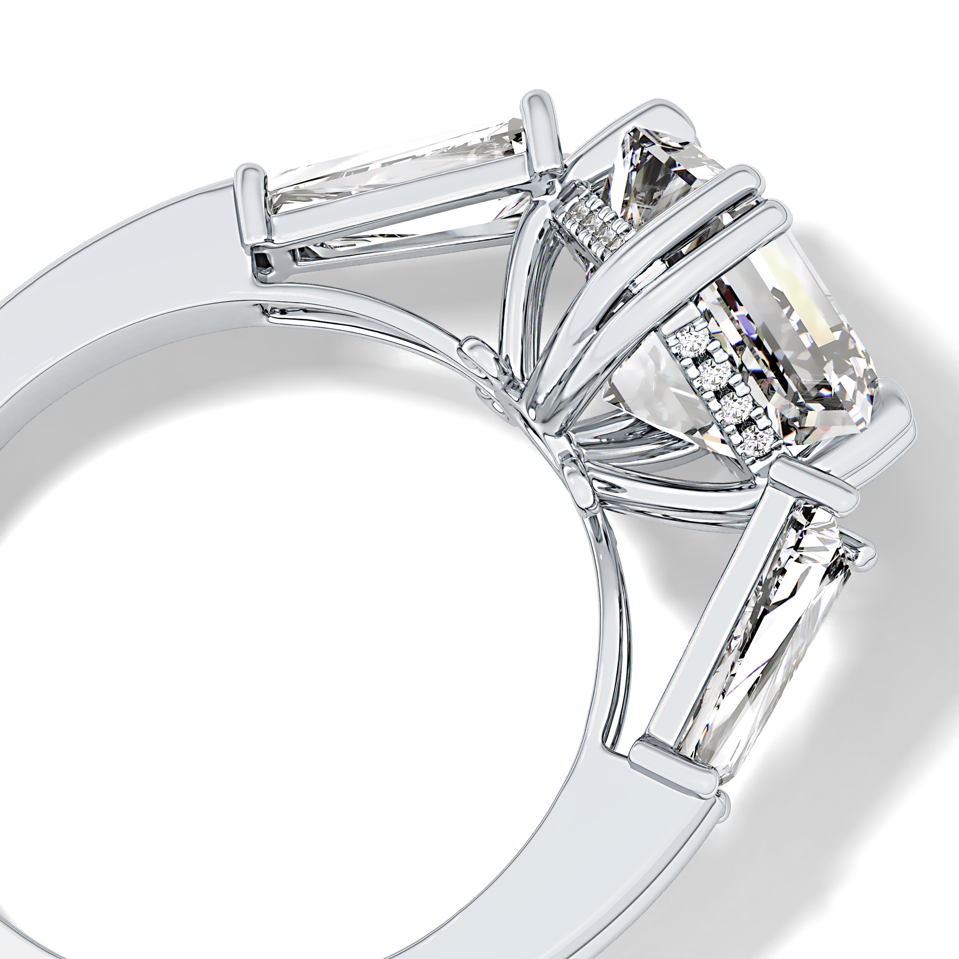 Asscher Three Stone Lab Grown Diamond Engagement Ring