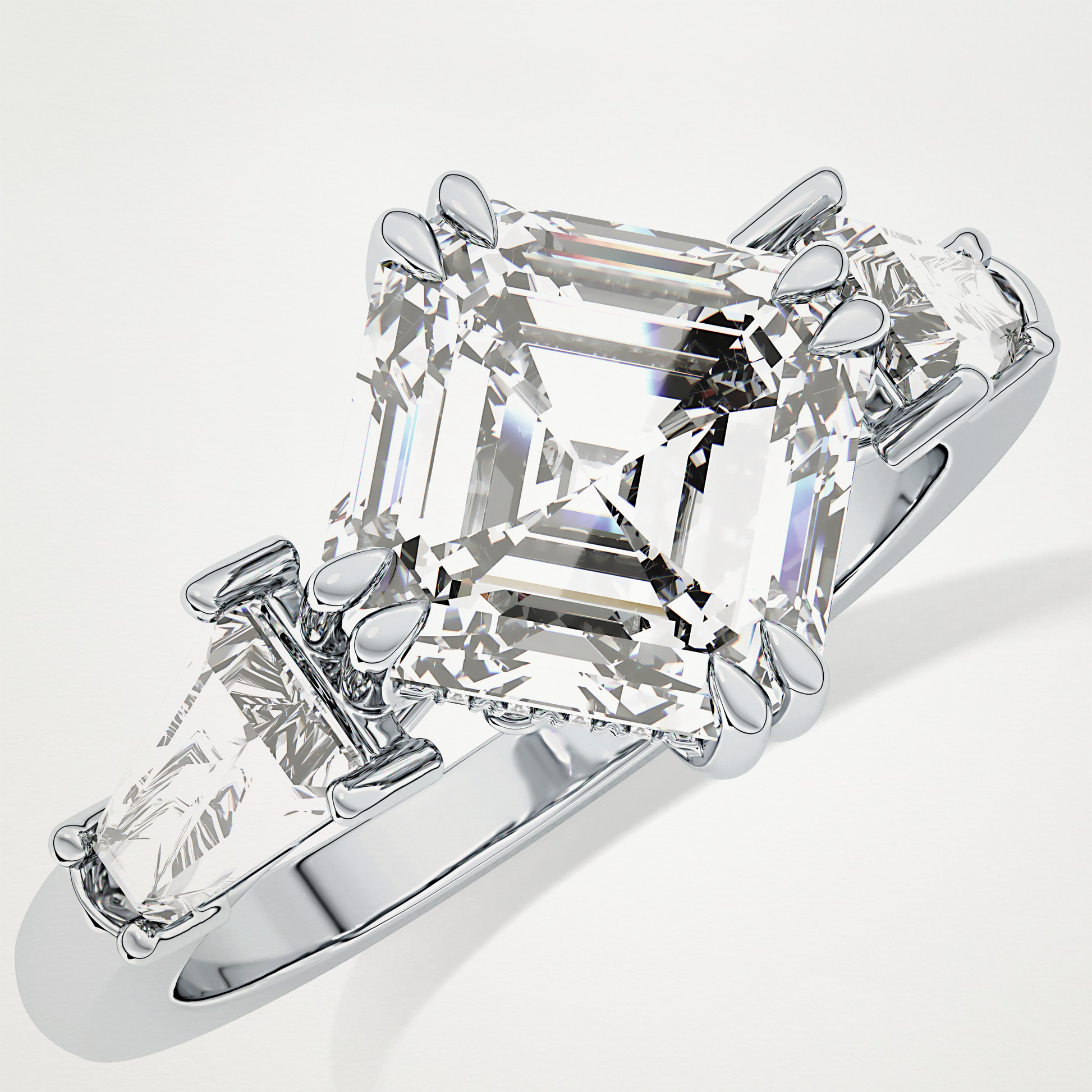 Asscher Three Stone Lab Grown Diamond Engagement Ring