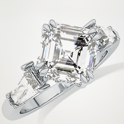 Asscher Three Stone Lab Grown Diamond Engagement Ring