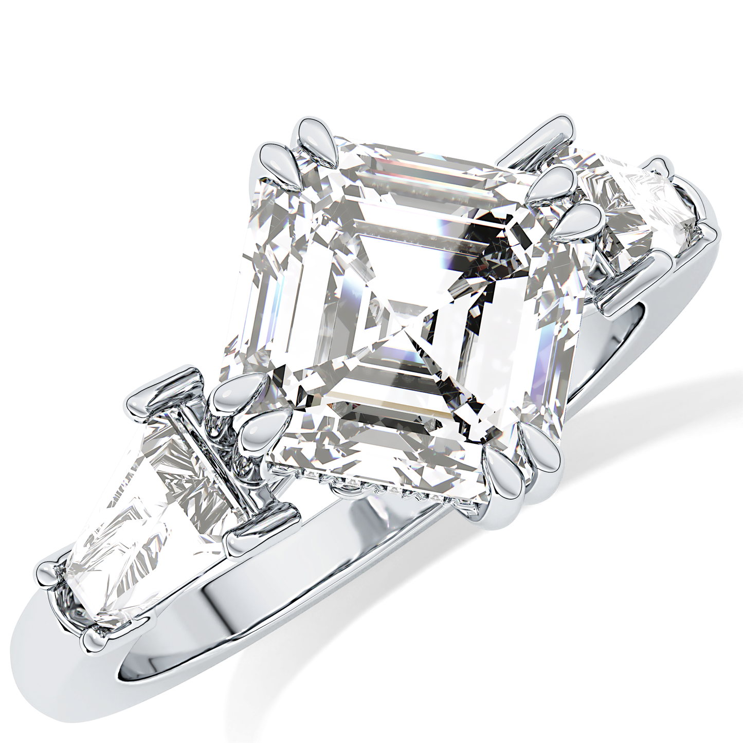 Asscher Three Stone Lab Grown Diamond Engagement Ring