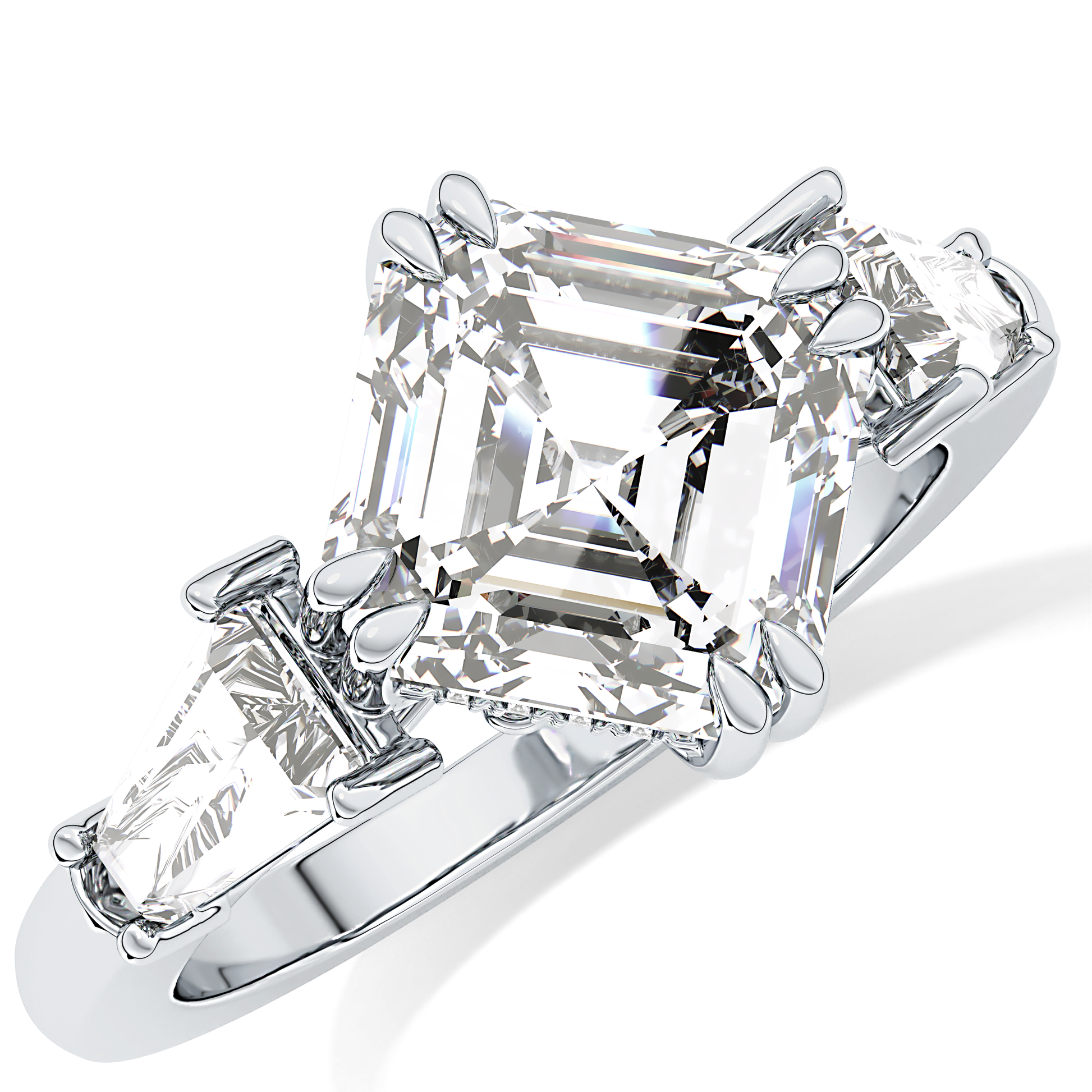 Asscher Three Stone Lab Grown Diamond Engagement Ring