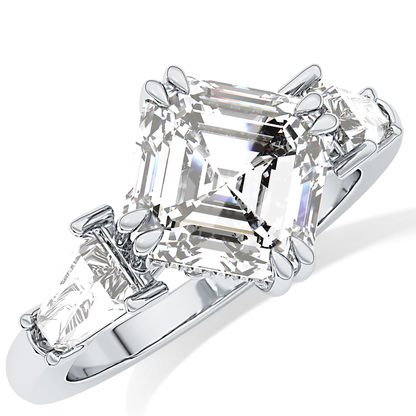 Asscher Three Stone Lab Grown Diamond Engagement Ring