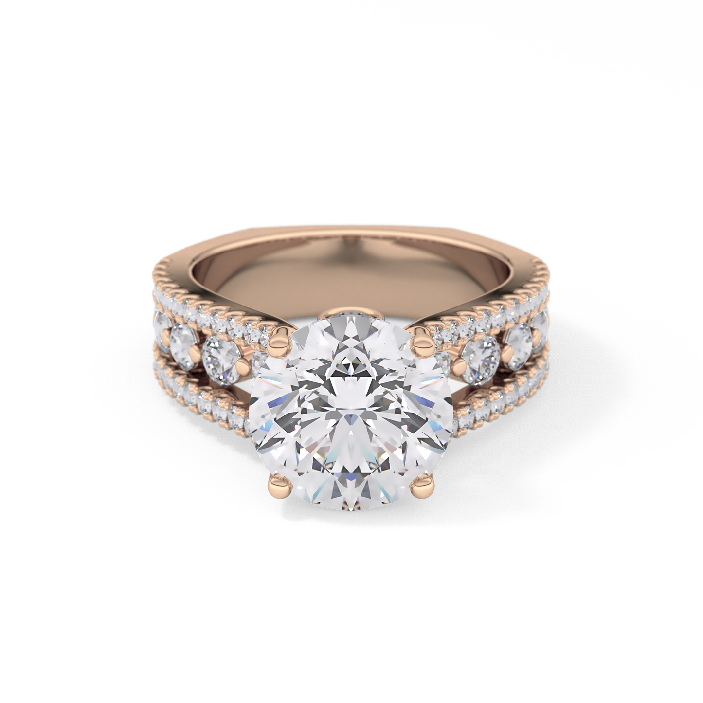Round Split Shank & Pave Lab Grown Diamond Engagement Ring