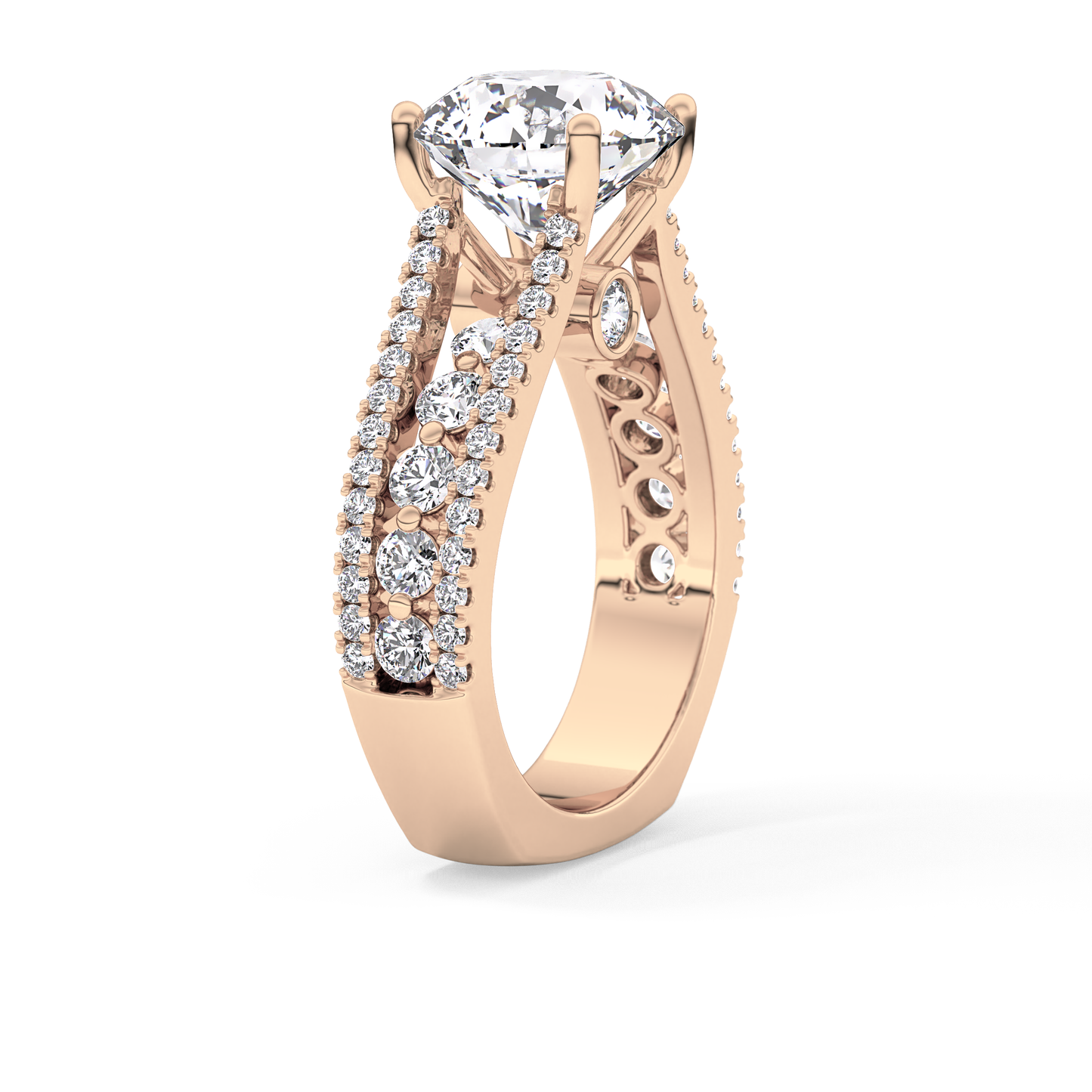 Round Split Shank & Pave Lab Grown Diamond Engagement Ring