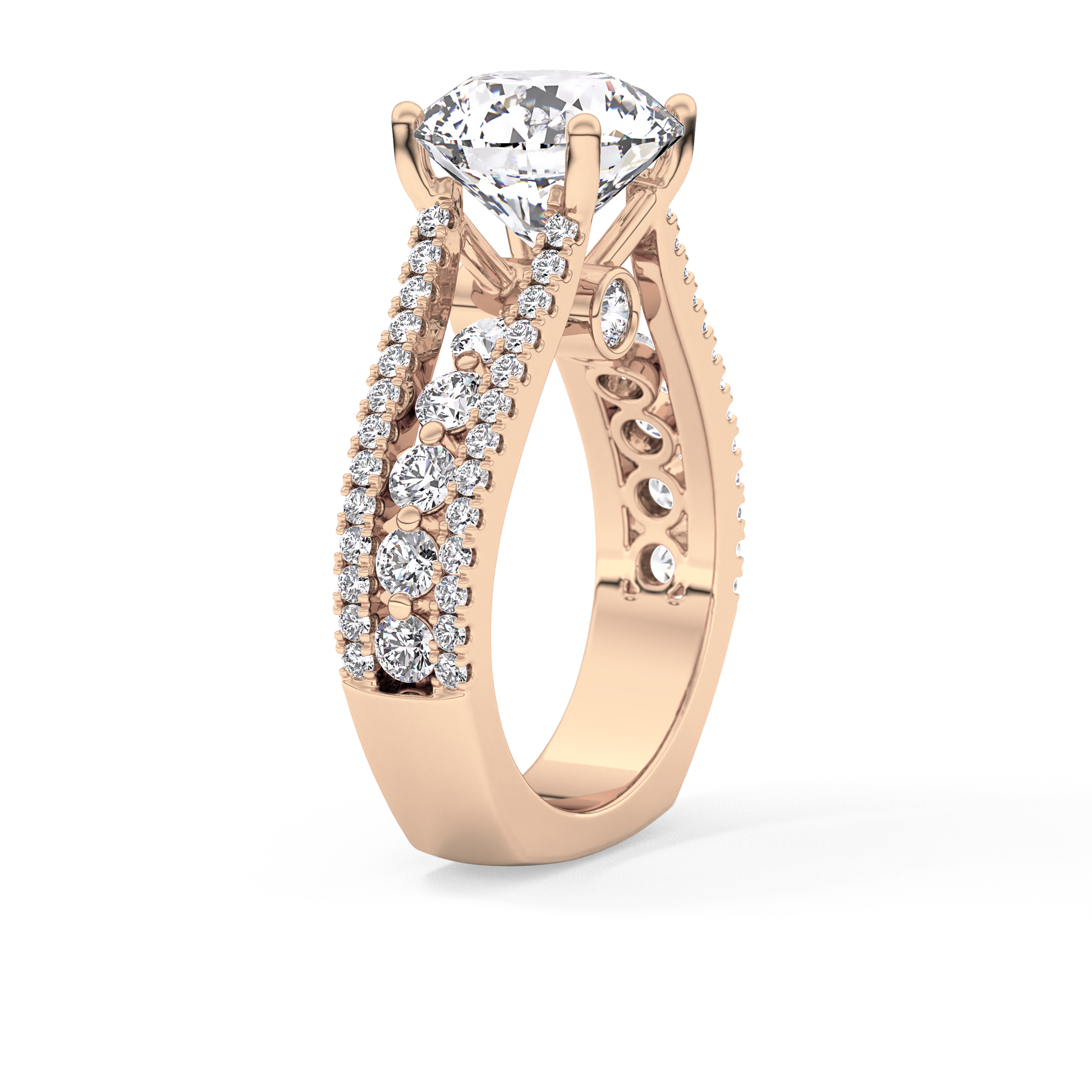 Round Split Shank & Pave Lab Grown Diamond Engagement Ring