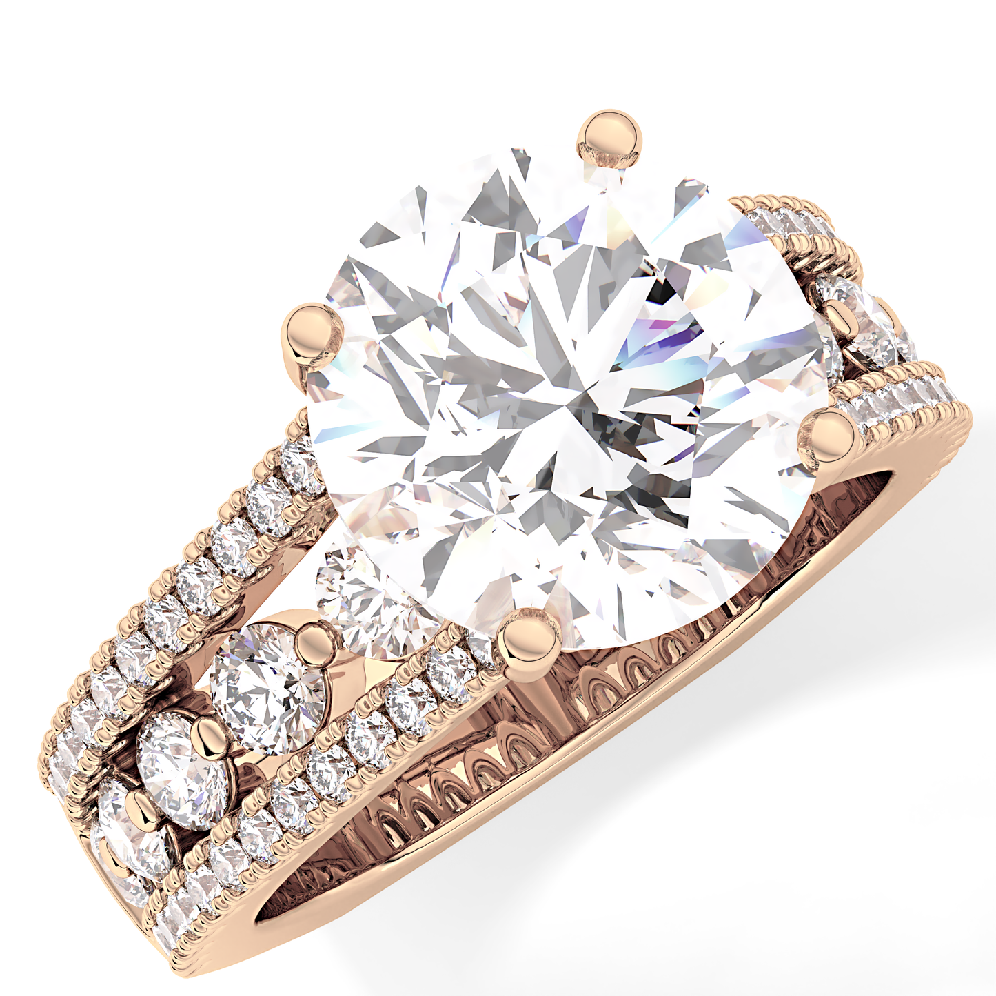 Round Split Shank & Pave Lab Grown Diamond Engagement Ring