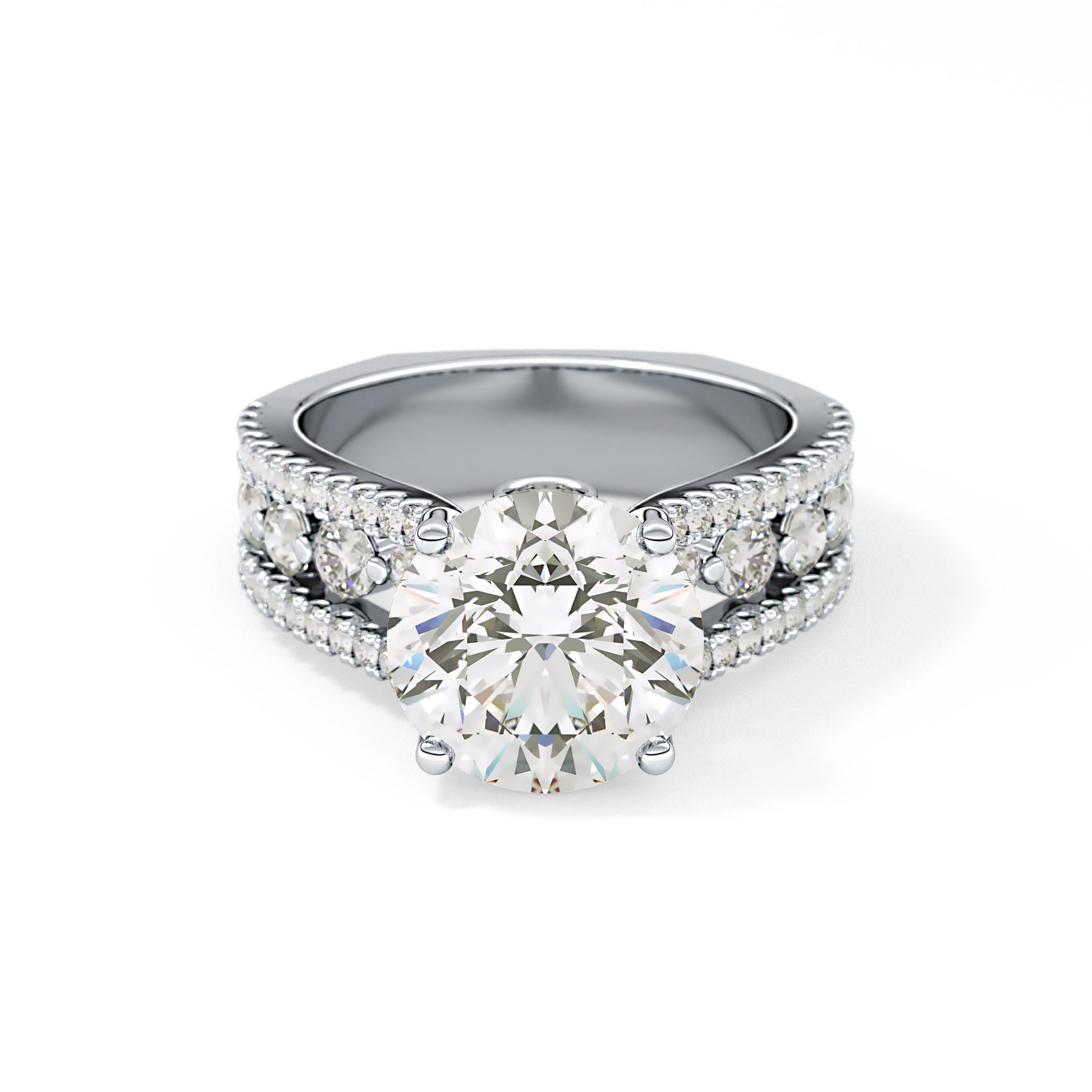 Round Split Shank & Pave Lab Grown Diamond Engagement Ring