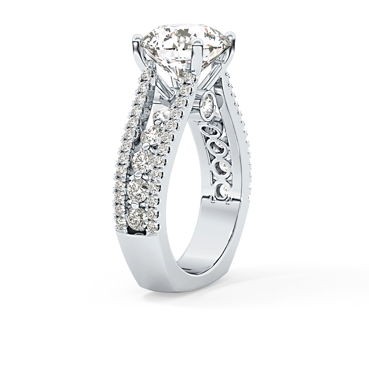 Round Split Shank & Pave Lab Grown Diamond Engagement Ring