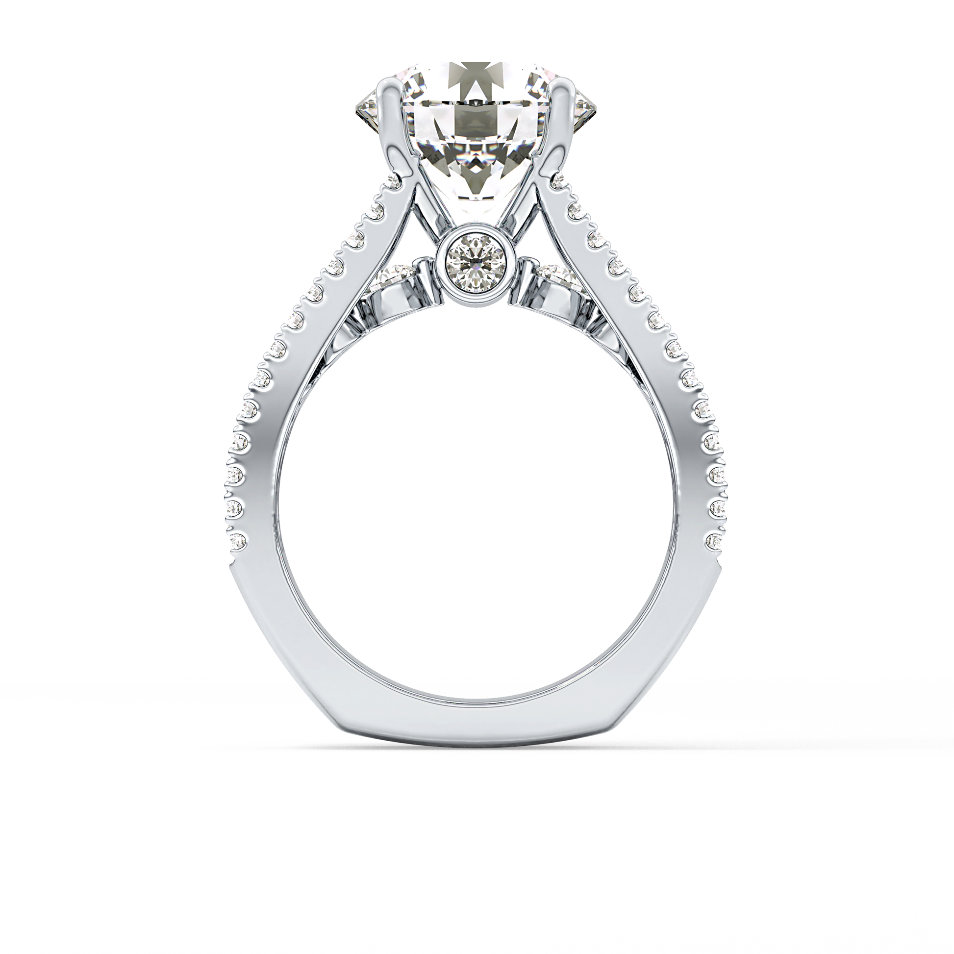 Round Split Shank & Pave Lab Grown Diamond Engagement Ring
