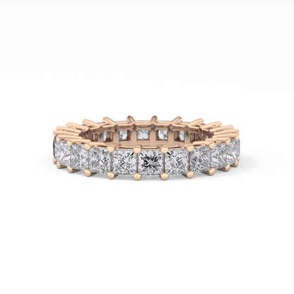 Full Eternity Wedding Band with 3.83 TCW Princess Cut Moissanite – Yellow, White, or Rose Gold